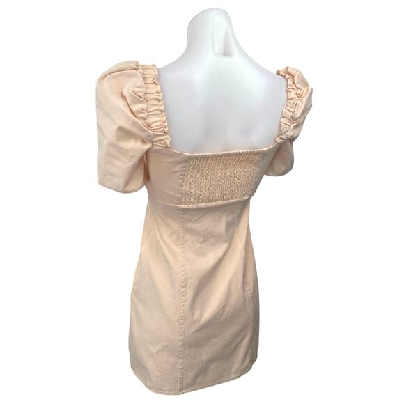 Free People Pera Cream Short Puff Sleeve Square Neck Smocked Mini A-line Dress 2 - Picture 2 of 4